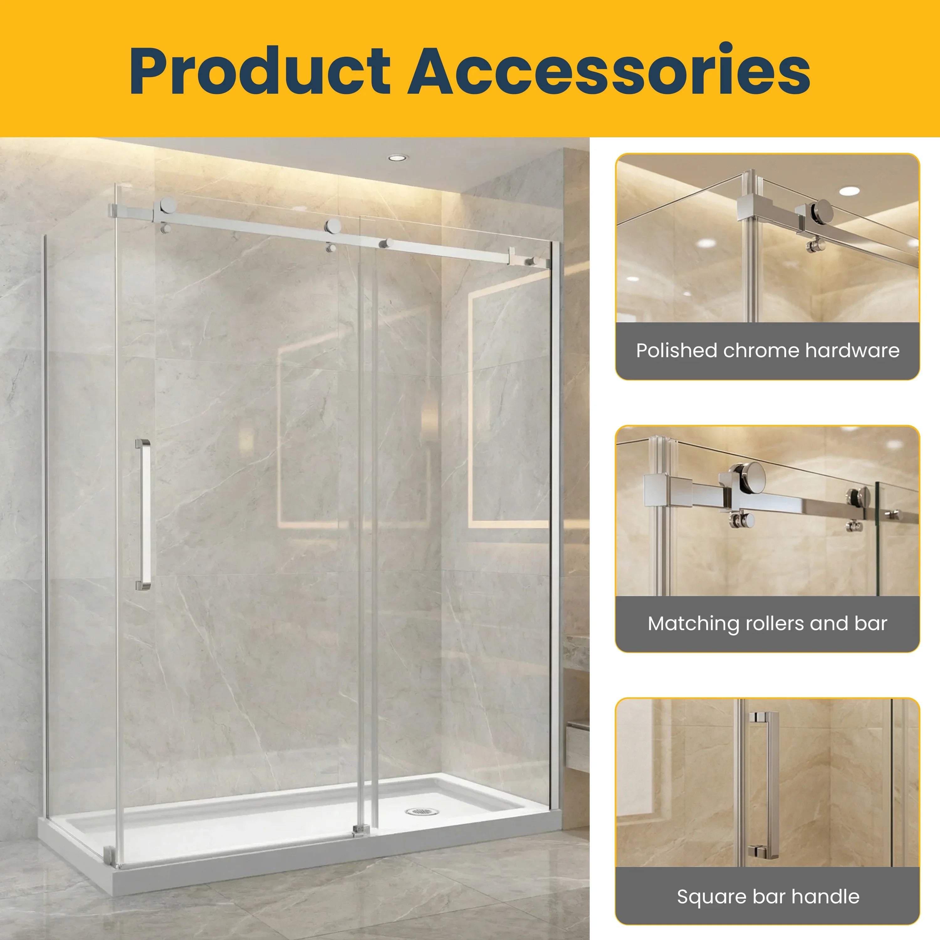 60" x 32" x 75" Chrome Square Hardware Sliding Shower Door Set - 2-Wall Corner Setup