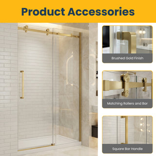 48" x 75" x 10mm Alcove Reversible Sliding Shower Door with Square Design Hardware in Brushed Gold