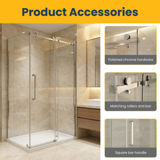 Porte de douche coulissante réversible 48" x 32" x 75" en chrome - Verre 10 mm, installation sur 2 murs avec panneau latéral de 32"