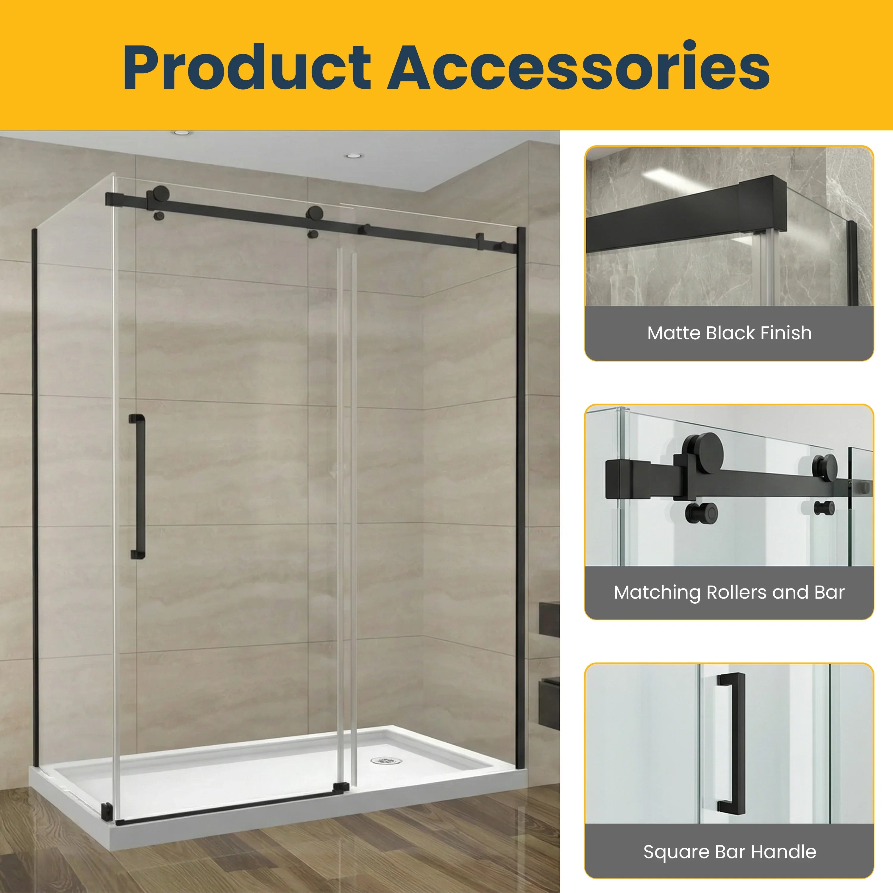 60" x 32" x 75" Matte Black Sliding Shower Door with Square Hardware – 2-Wall Corner Setup