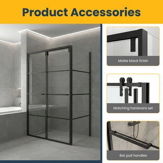 48" x 79" Framed Reversible Sliding Shower Door with 32" Side Panel in Matte Black and Clear Glass Without Base