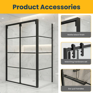 60" x 79" Framed Reversible Sliding Shower Door with 36" Side Panel in Matte Black and Clear Glass Without Base
