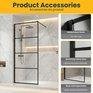 34" x 79" Fixed Reversible Walk-in Shower Panel in Matte Black with Clear Glass Without Base