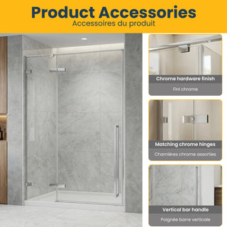 60 po x 79 po Panneau de Porte de Douche Fixe Pivotante Chrome Réversible avec Verre Clair
