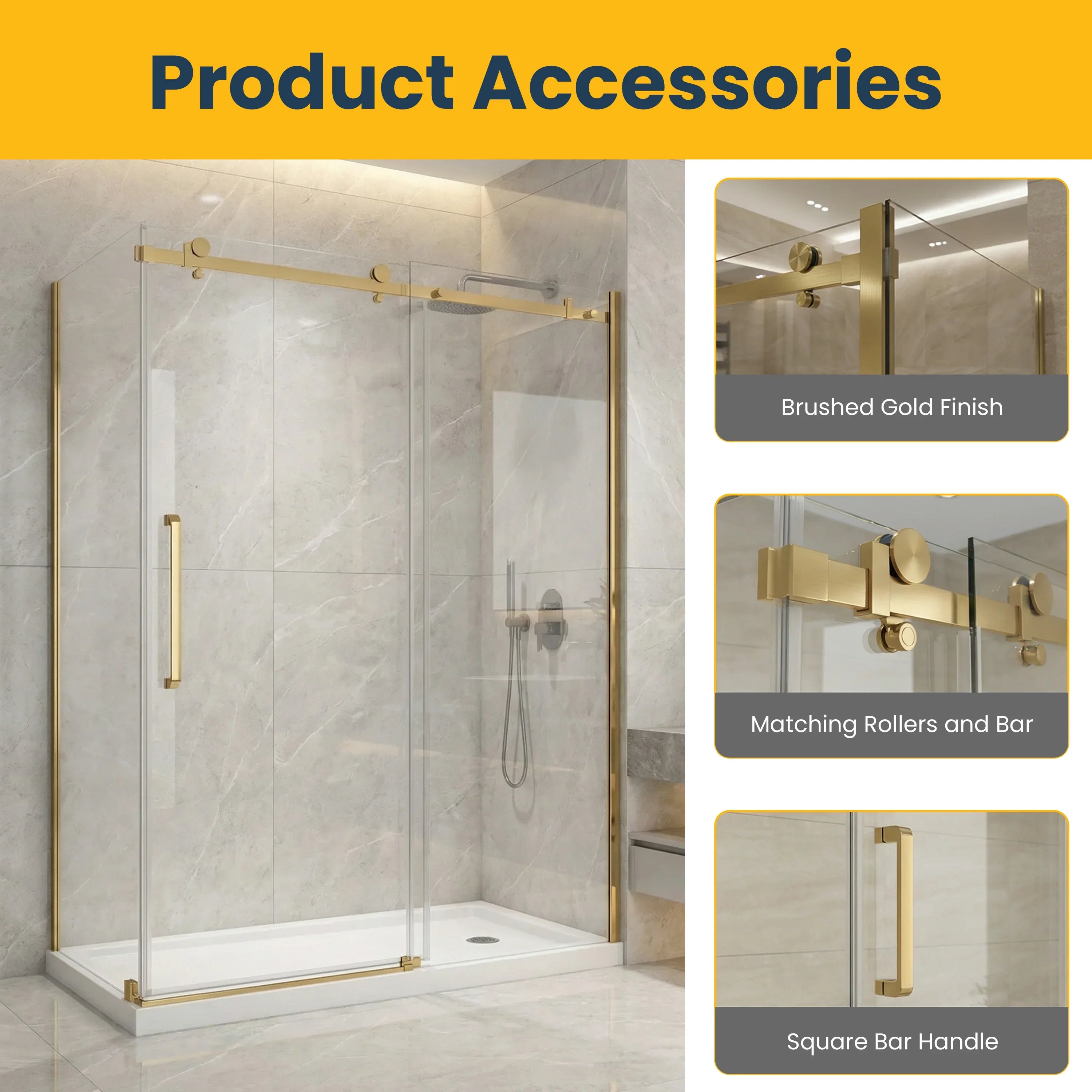 Porte de douche coulissante 60po x 32po x 75po en or brossé avec panneau latéral 32po