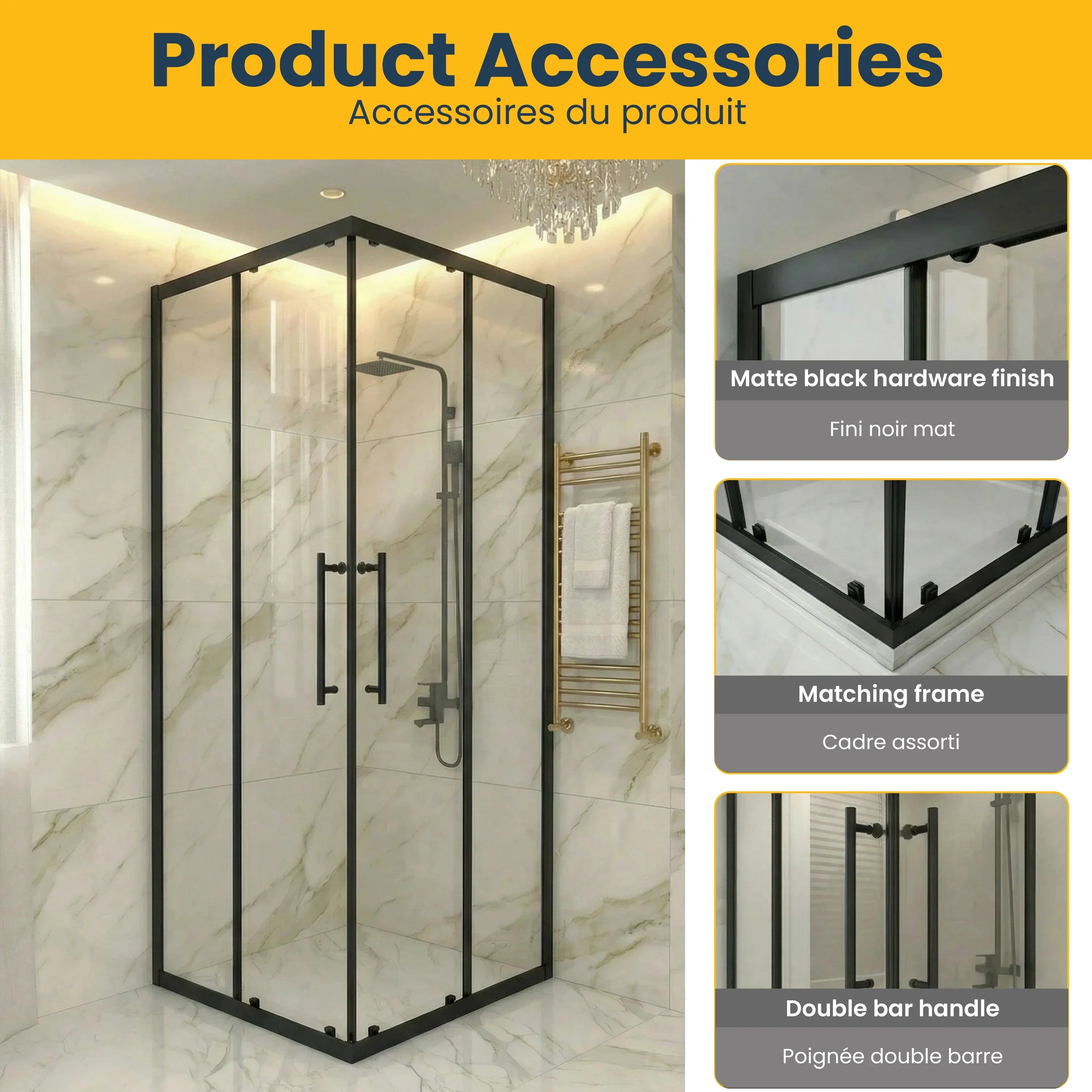 36" x 36" x 79" Reversible Corner Sliding Shower Door in Matte Black with Clear Glass