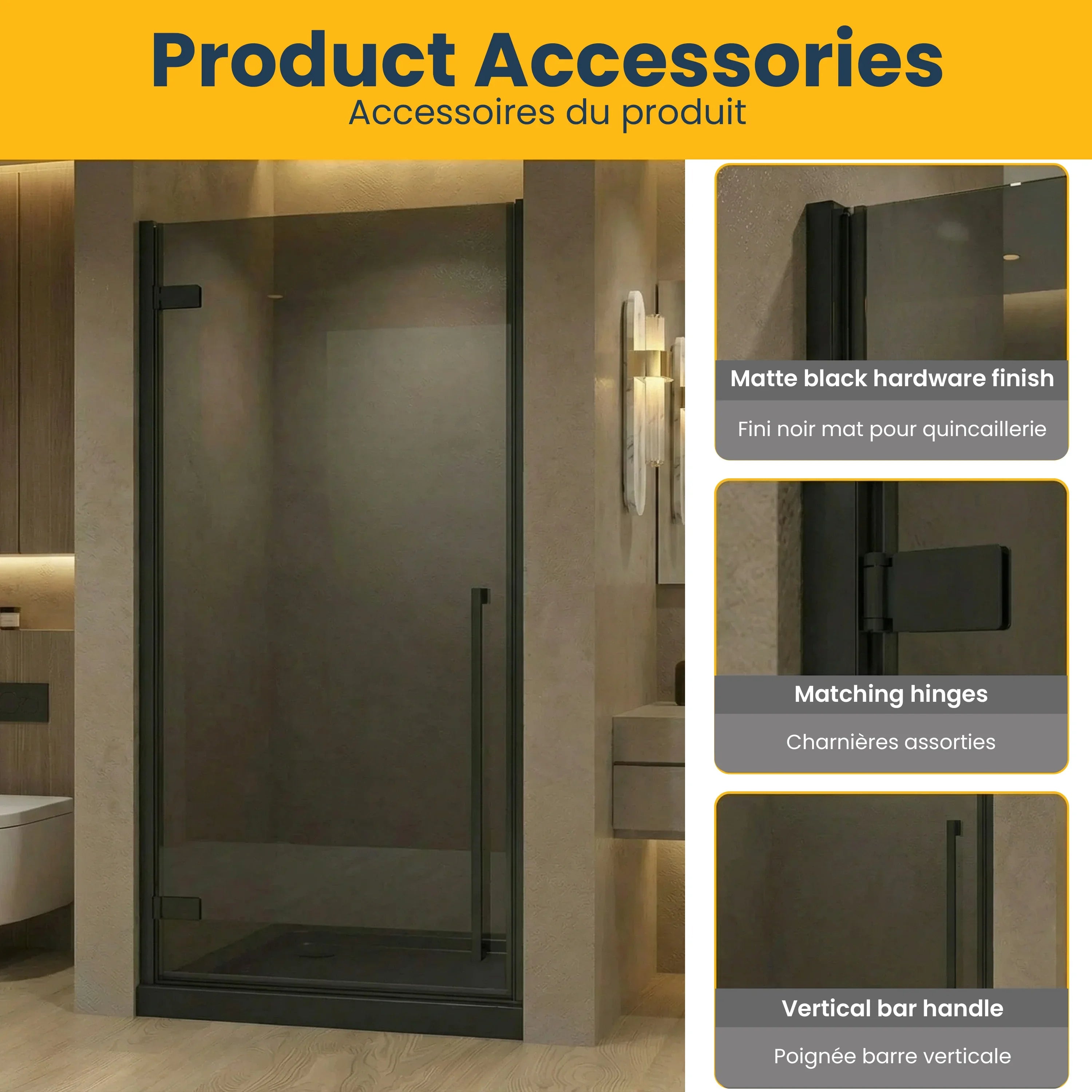 36" x 79" Matte Black Pivot Shower Door with Black Tinted Glass & 36" Black Acrylic Shower Base