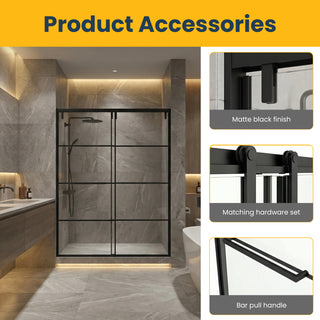 60" x 79" Framed Reversible Sliding Shower Door in Matte Black with Clear Glass Without Base