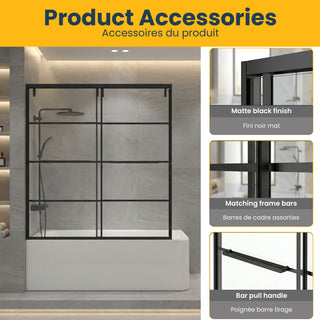 60" x 66" Framed Reversible Sliding Bathtub Door in Matte Black with Clear Glass Without Base