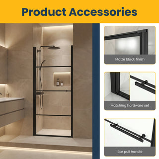36" x 79" Reversible Pivot Shower Door in Matte Black with Clear Glass Without Base