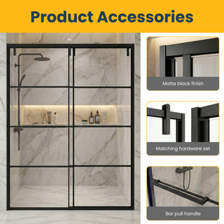 48" x 79" Framed Reversible Sliding Shower Door in Matte Black with Clear Glass Without Base