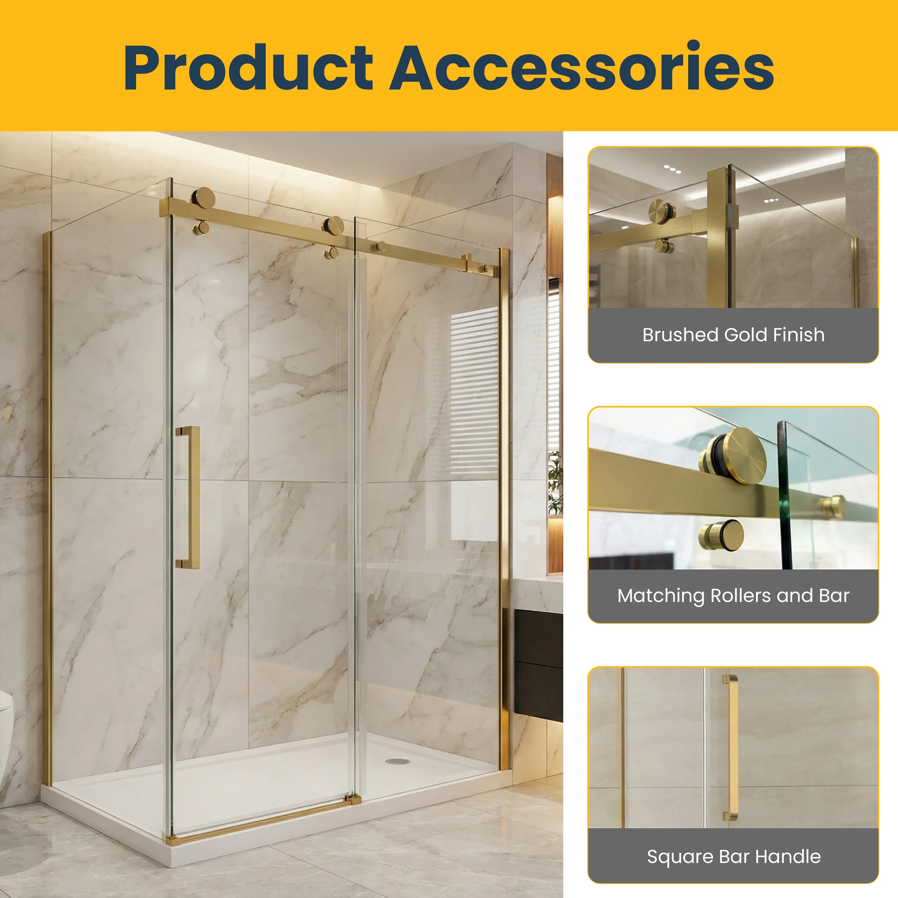 Porte de douche coulissante 60po x 36po x 75po en or brossé avec panneau latéral 36po