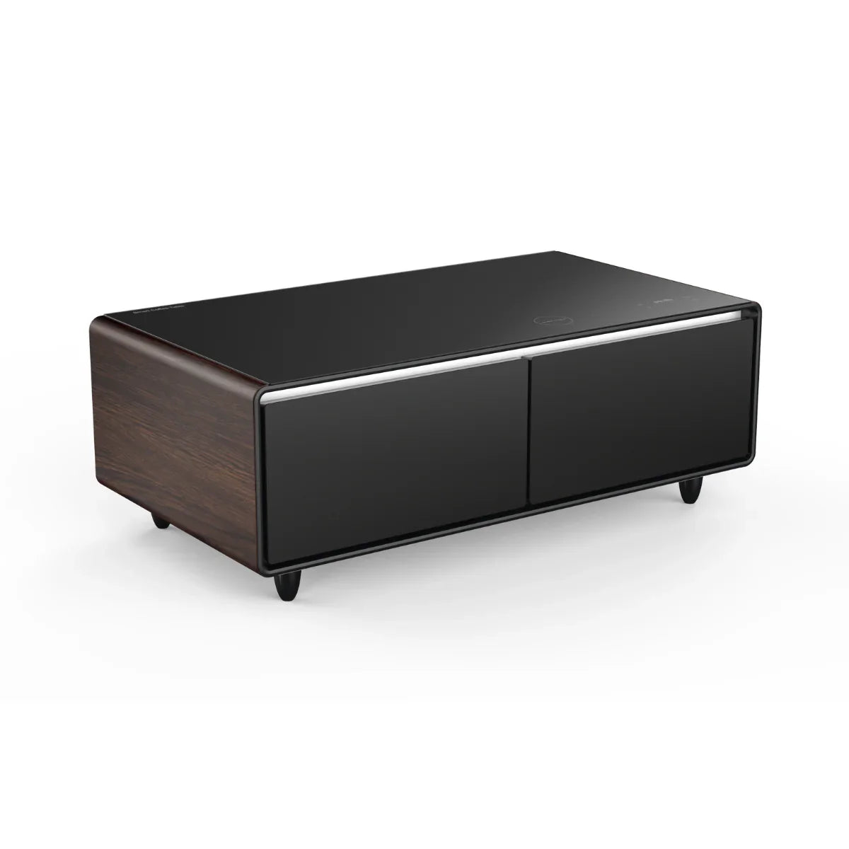 SERA Smart Coffee Table with Refrigerated Drawers, Bluetooth Speakers, Wireless Charging & LED Touch Control - White / Dark Grey / Brown
