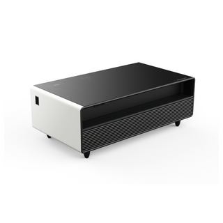 Table Basse Intelligente avec Tiroirs Réfrigérés et Haut-Parleurs Bluetooth - Blanc/Gris Foncé/Brun