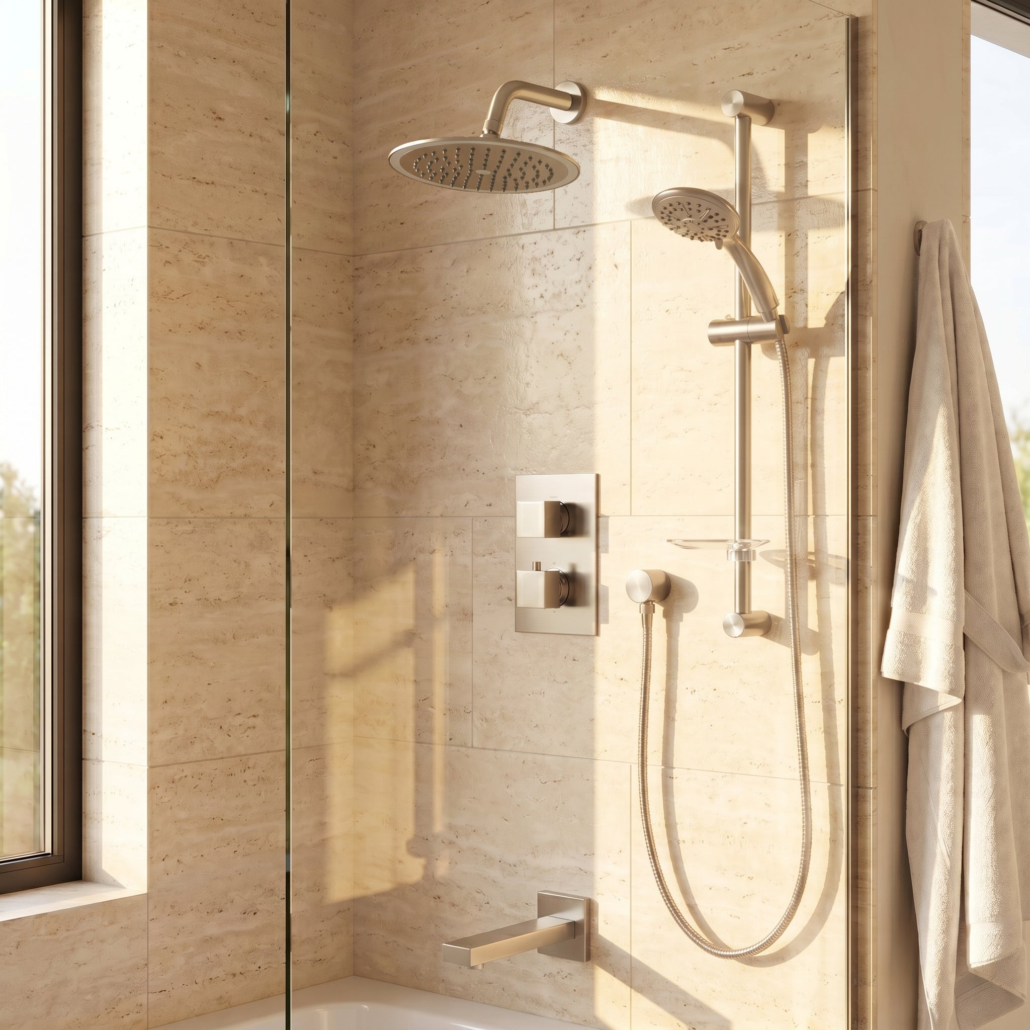 Ensemble de Douche Radisson Nickel Brossé 3 Fonctions avec Pomme de Pluie