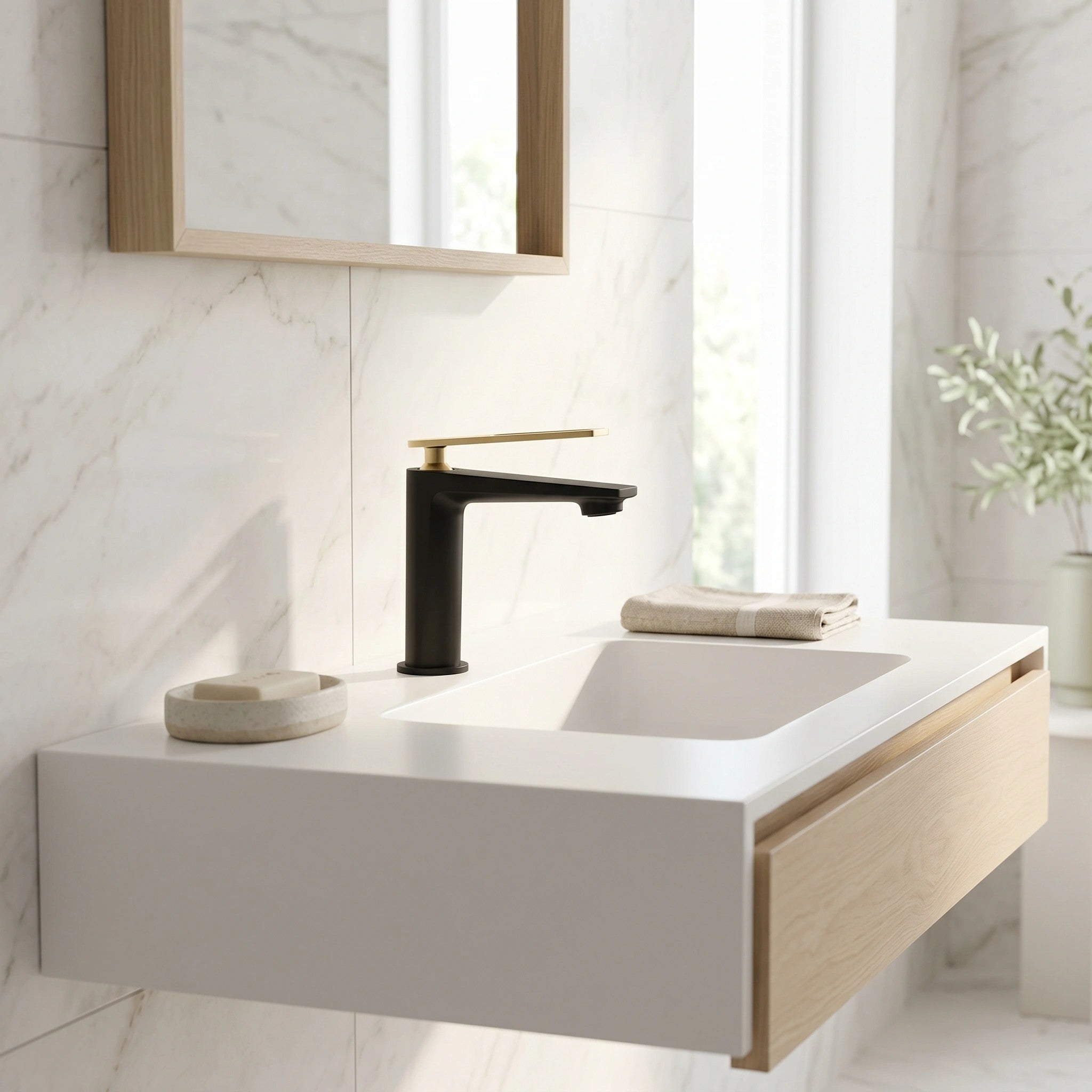 Robinet de Lavabo de Salle de Bains à 1 Poignée Regina en Noir et Or Brossé