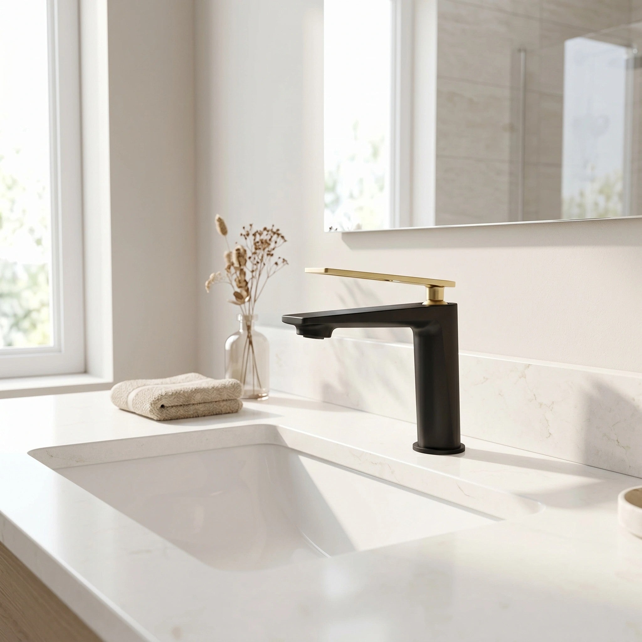 Robinet de Lavabo de Salle de Bains à 1 Poignée Regina en Noir et Or Brossé