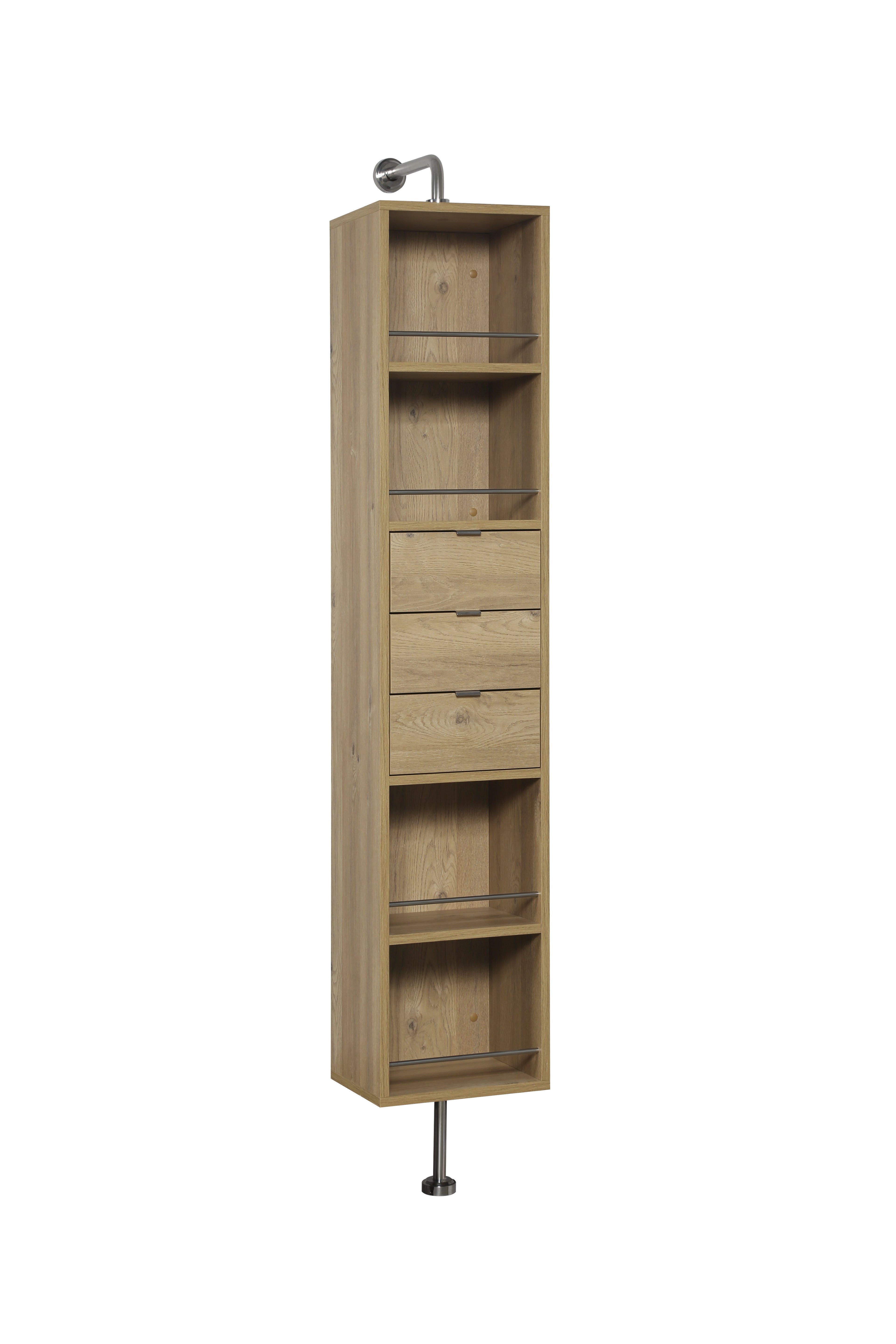 Rotating Linen Cabinet with Shelves and Mirror in Rough Oak Finish