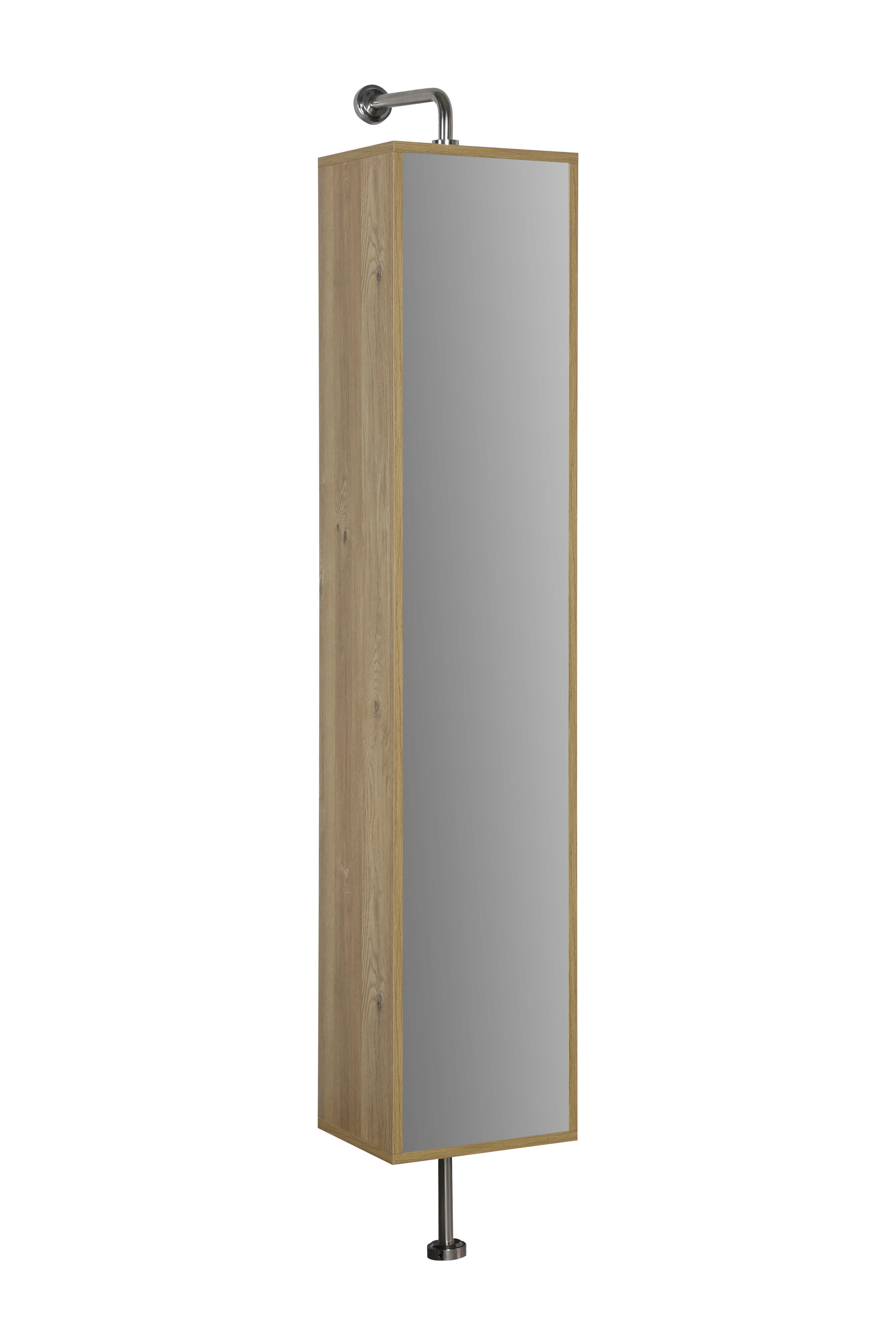 Rotating Linen Cabinet with Shelves and Mirror in Rough Oak Finish