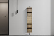 Rotating Linen Cabinet with Shelves and Mirror in Rough Oak Finish