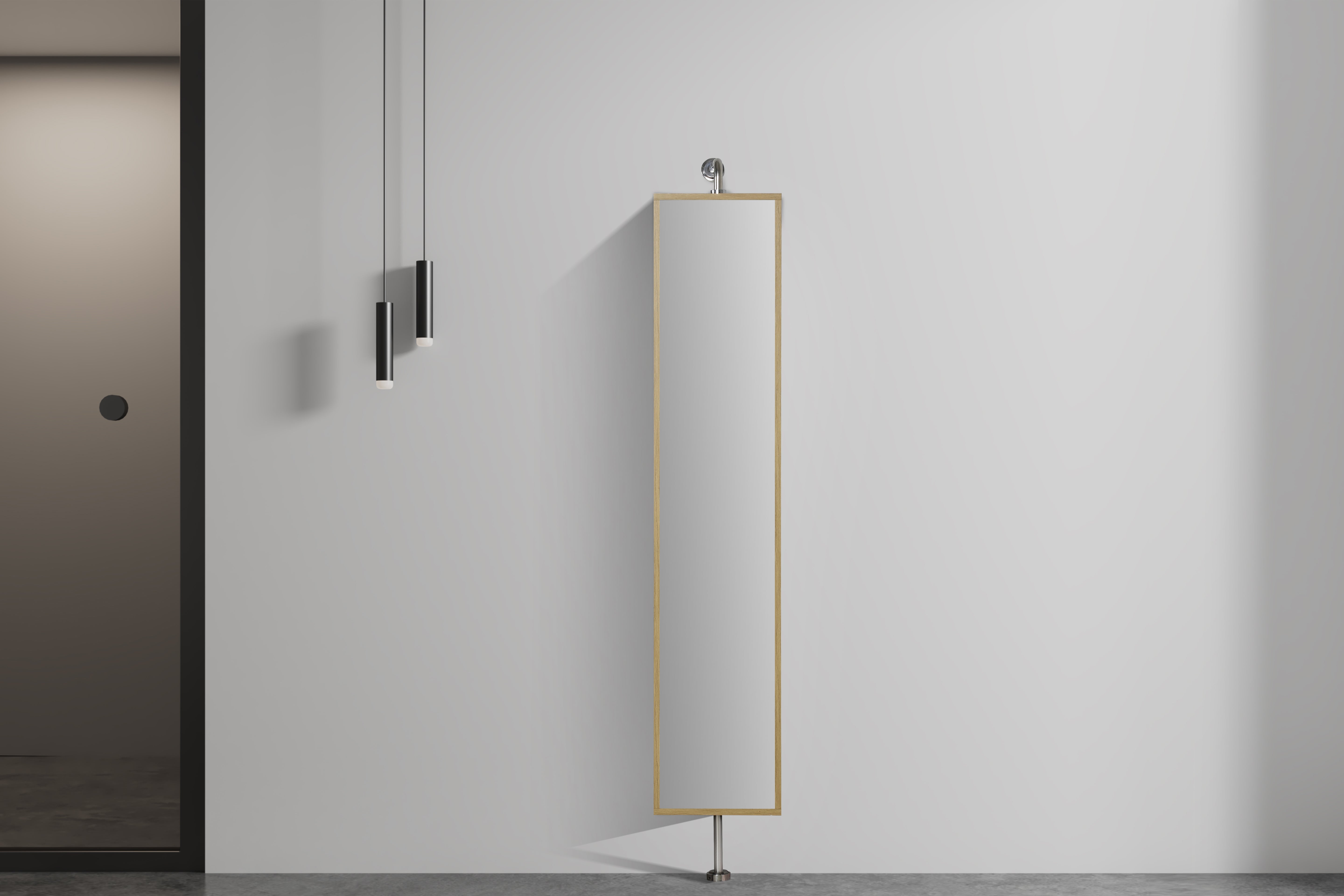 Rotating Linen Cabinet with Shelves and Mirror in Rough Oak Finish