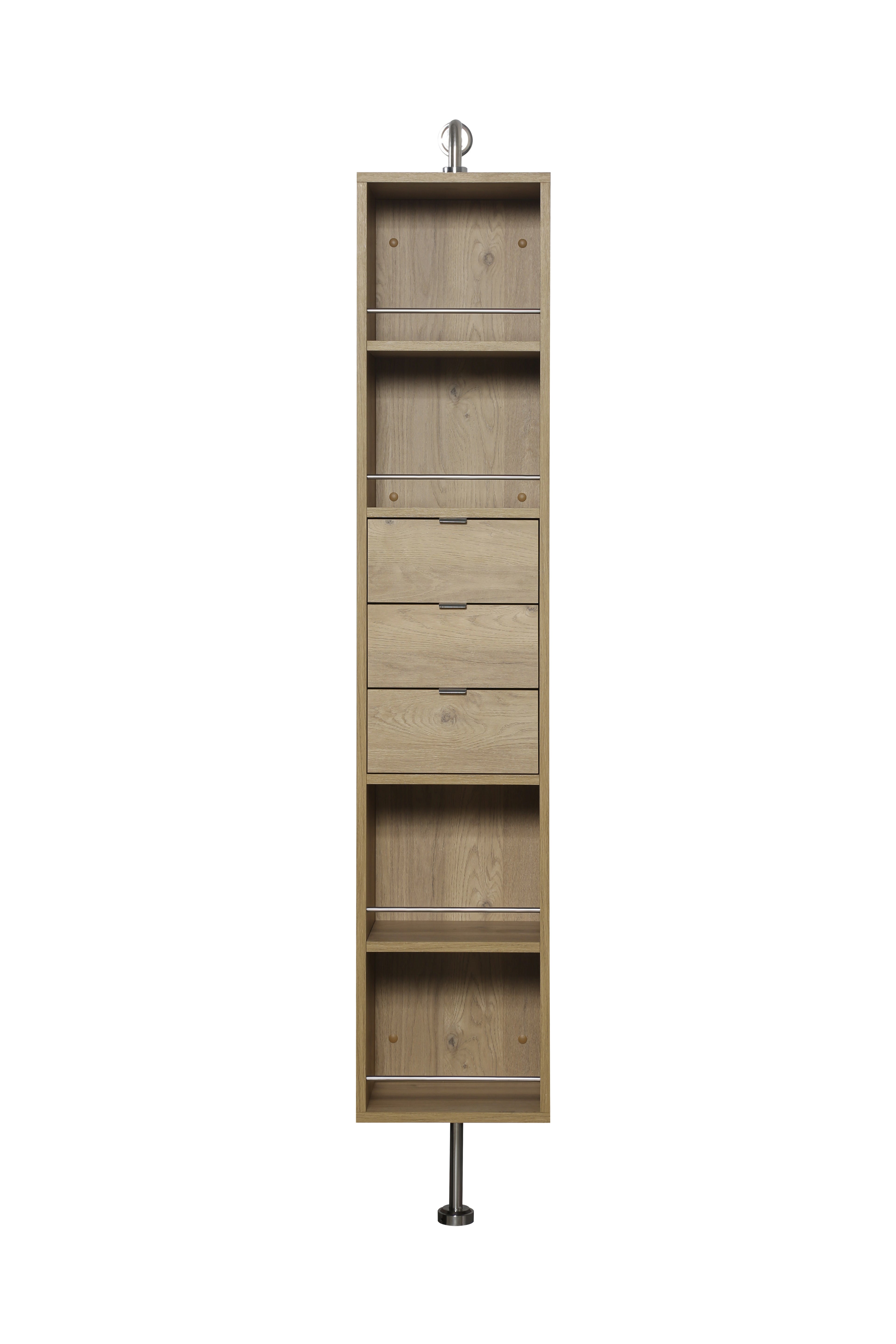 Rotating Linen Cabinet with Shelves and Mirror in Rough Oak Finish
