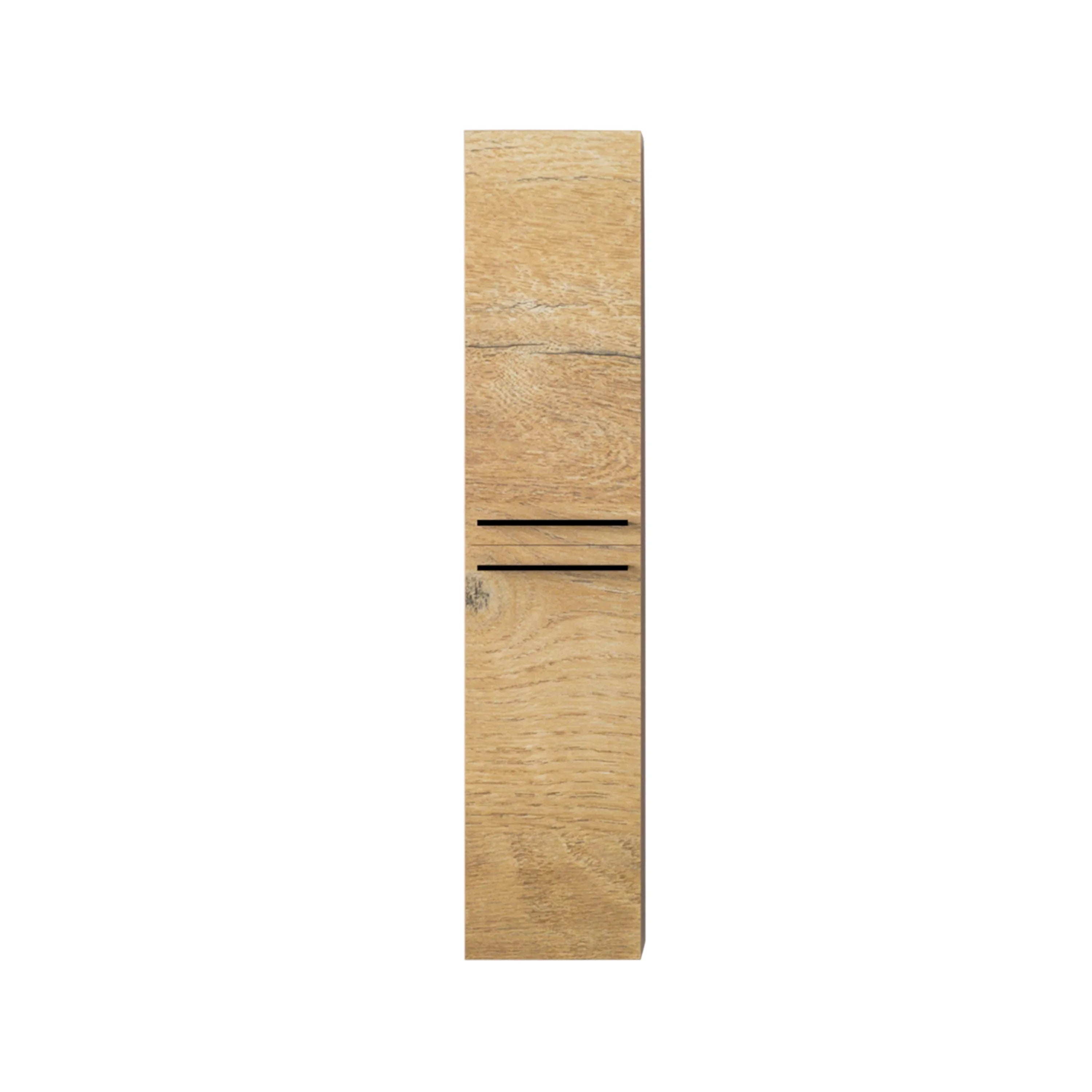 Bathroom Wall Hung Linen Cabinet - Rough Oak with Matte Black Handles