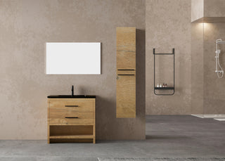 Bathroom Linen Cabinet - Rough Oak with Matte Black Handles New Fiory Collection