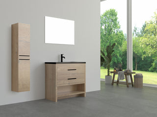 Bathroom Linen Cabinet - Rough Oak with Matte Black Handles New Fiory Collection