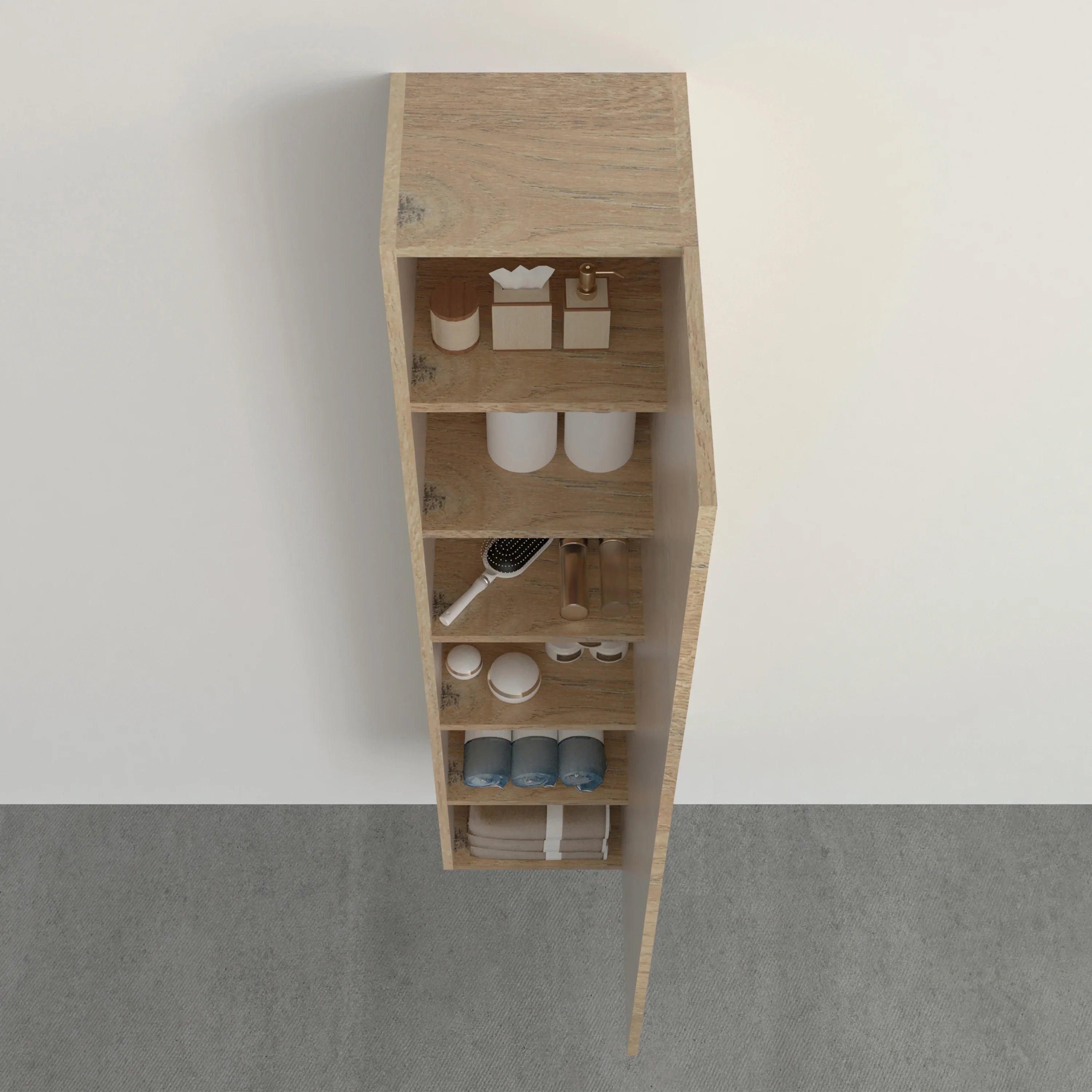 Bathroom Wall Hung Linen Cabinet - Rough Oak with Matte Black Handles