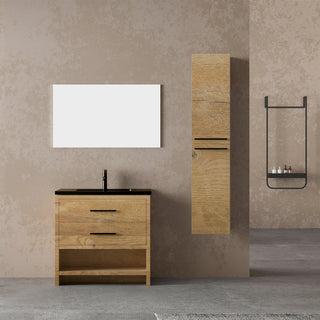 Bathroom Linen Cabinet - Rough Oak with Matte Black Handles New Fiory Collection