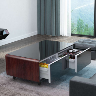 Smart Coffee Table with Refrigerated Drawers and Bluetooth Speakers - White/Dark Grey/Brown