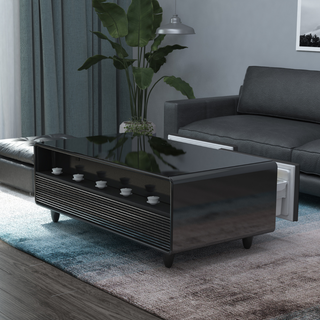 Smart Coffee Table with Refrigerated Drawers and Bluetooth Speakers - White/Dark Grey/Brown