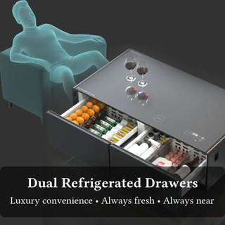 SERA Smart Coffee Table with Refrigerated Drawers, Bluetooth Speakers, Wireless Charging & LED Touch Control - White / Dark Grey / Brown