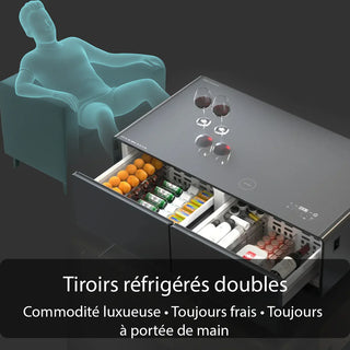 SERA Smart Coffee Table with Refrigerated Drawers, Bluetooth Speakers, Wireless Charging & LED Touch Control - White / Dark Grey / Brown