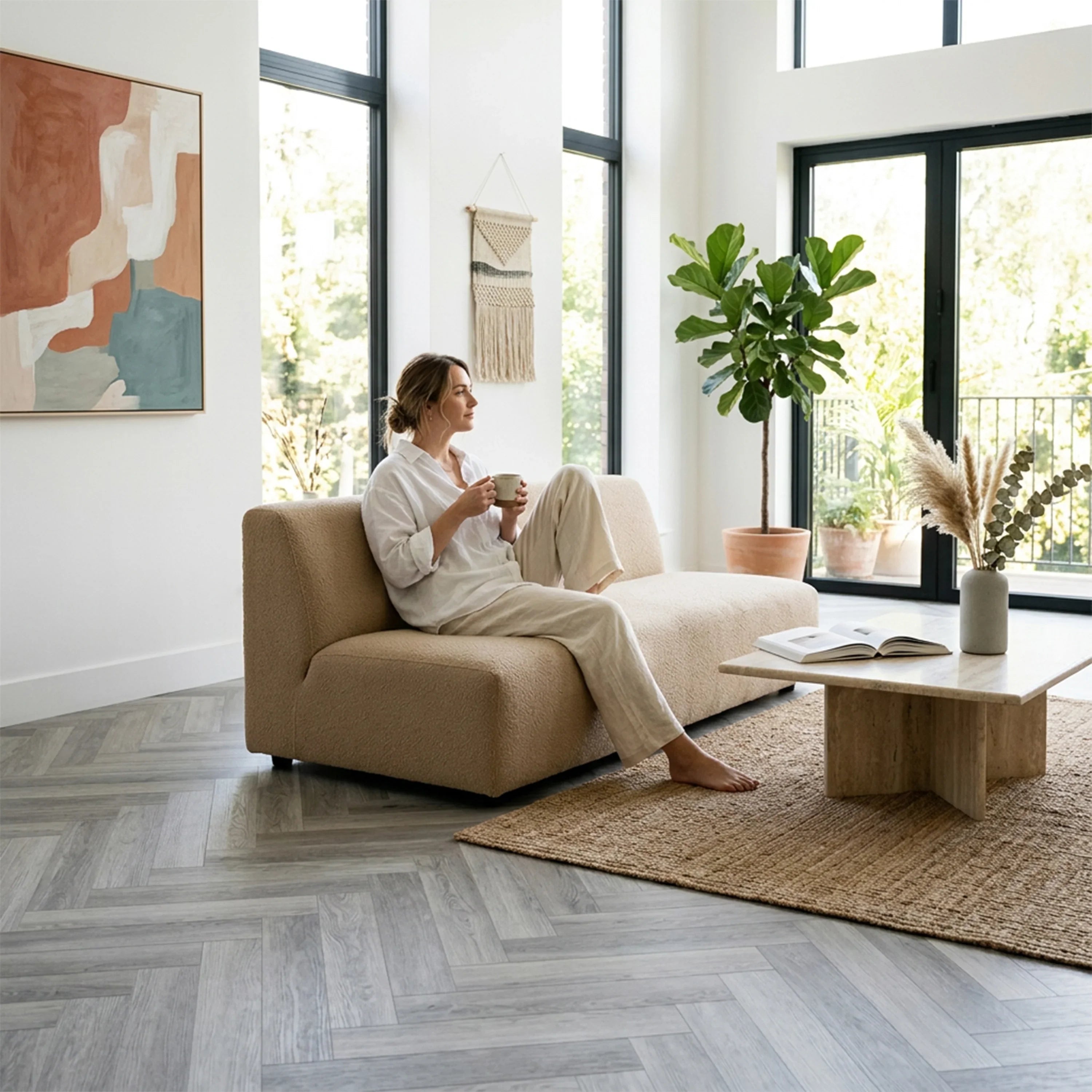 6.5mm Herringbone SPC Vinyl Drop-lock Flooring with Underpad - Geyser