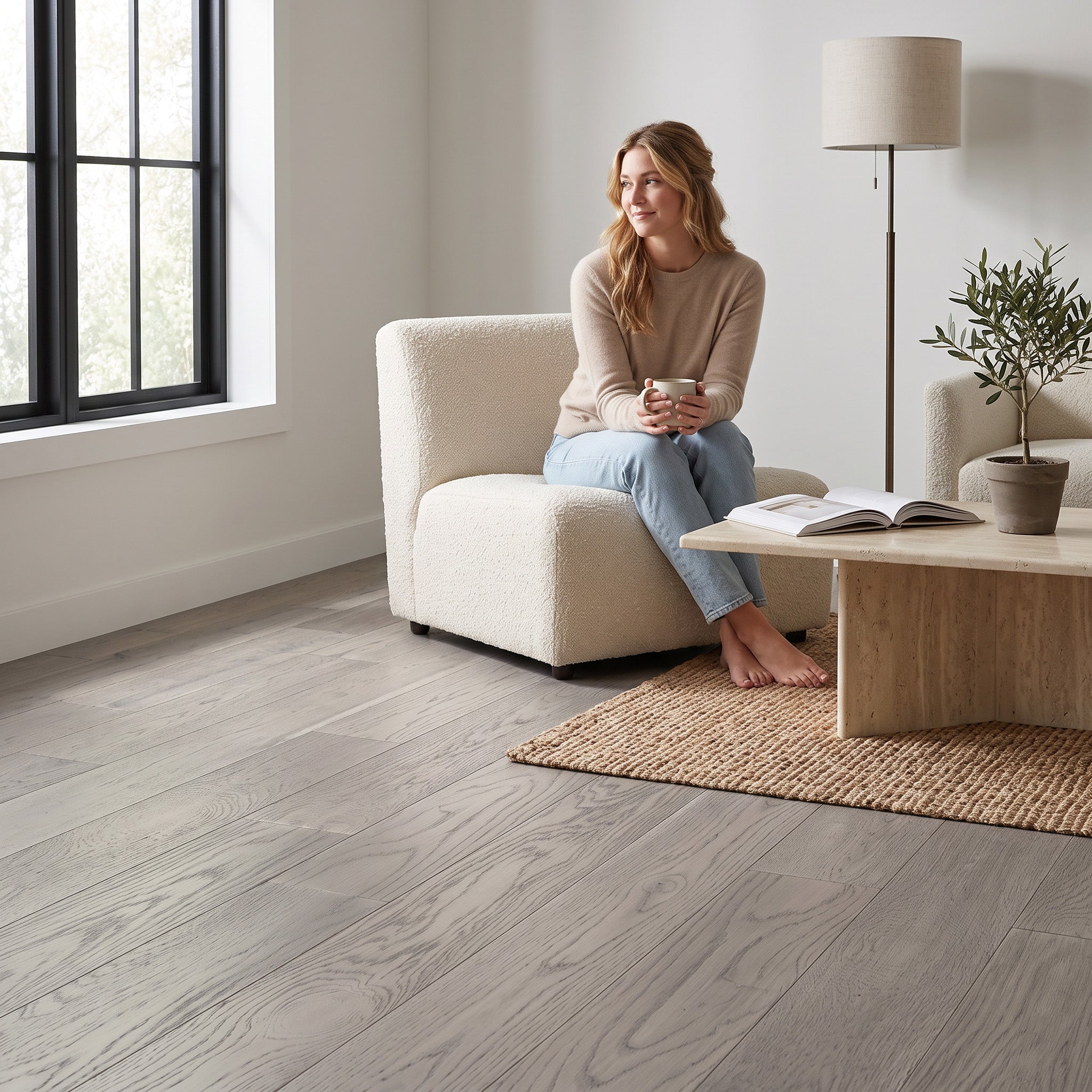 Plancher de Bois Franc d’Ingénierie Chêne Blanc glacé - 5 po x 3/4 po | Languette et Rainure