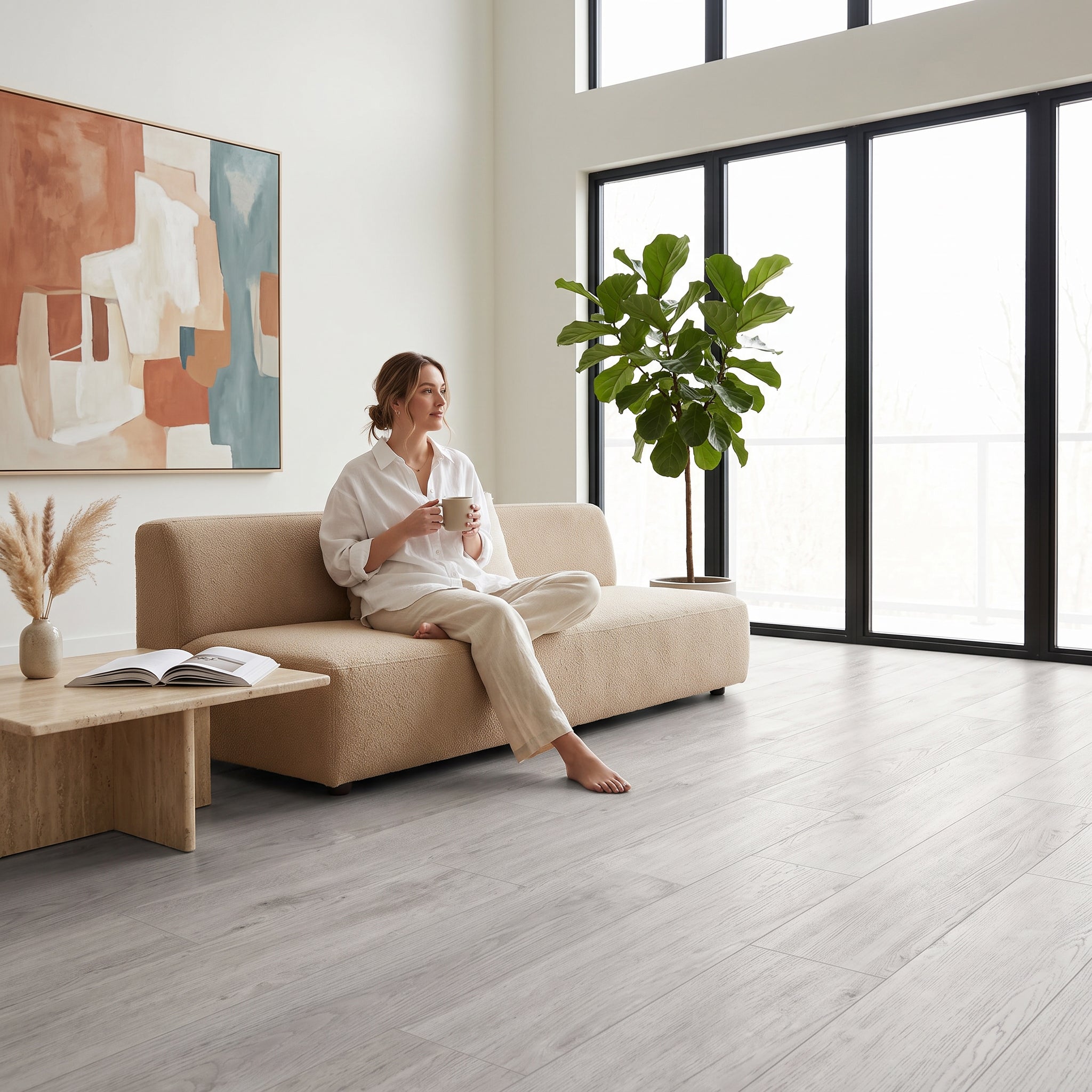Biscuit 6mm SPC Click Plank Flooring with Underpad | 7" x 54"