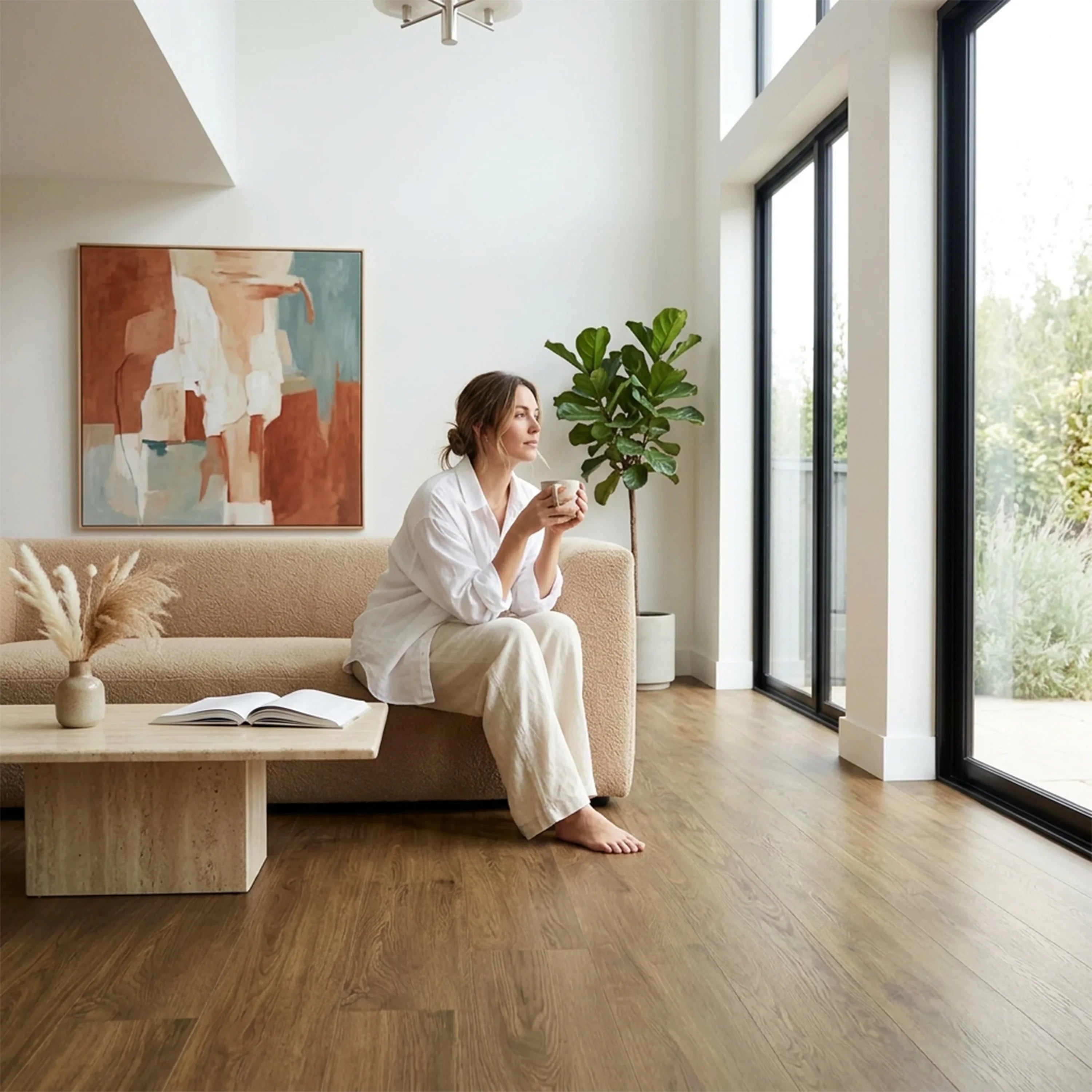 Plancher Vinyle SPC à Clipser en Café Crema de 6 mm avec Sous-couche | 7 in x 54 in
