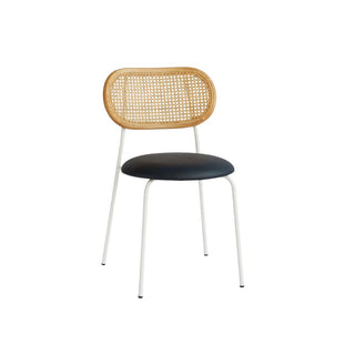 Rose Dining Chair - Rattan  White  Black Leather