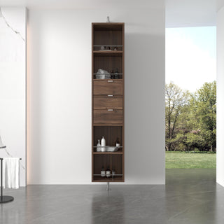 Rotating Linen Cabinet with Shelves and Mirror in Walnut Finish - Golden Elite Deco