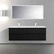 Meuble-lavabo mural noir 60" avec Comptoir en polymarbre blanc