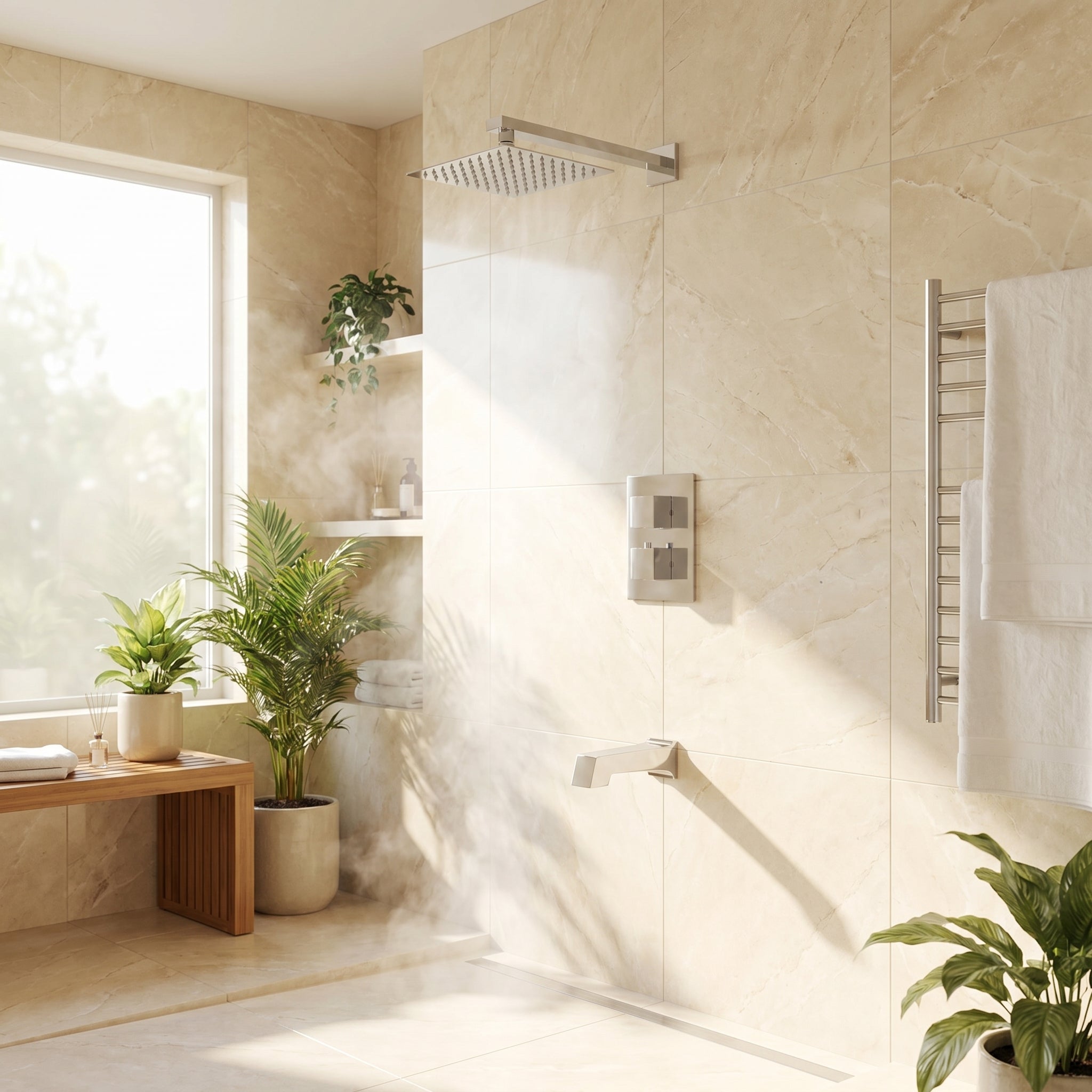 Ensemble de Douche Thermostatique Bali Chrome 2 Fonctions avec Pomme de Pluie
