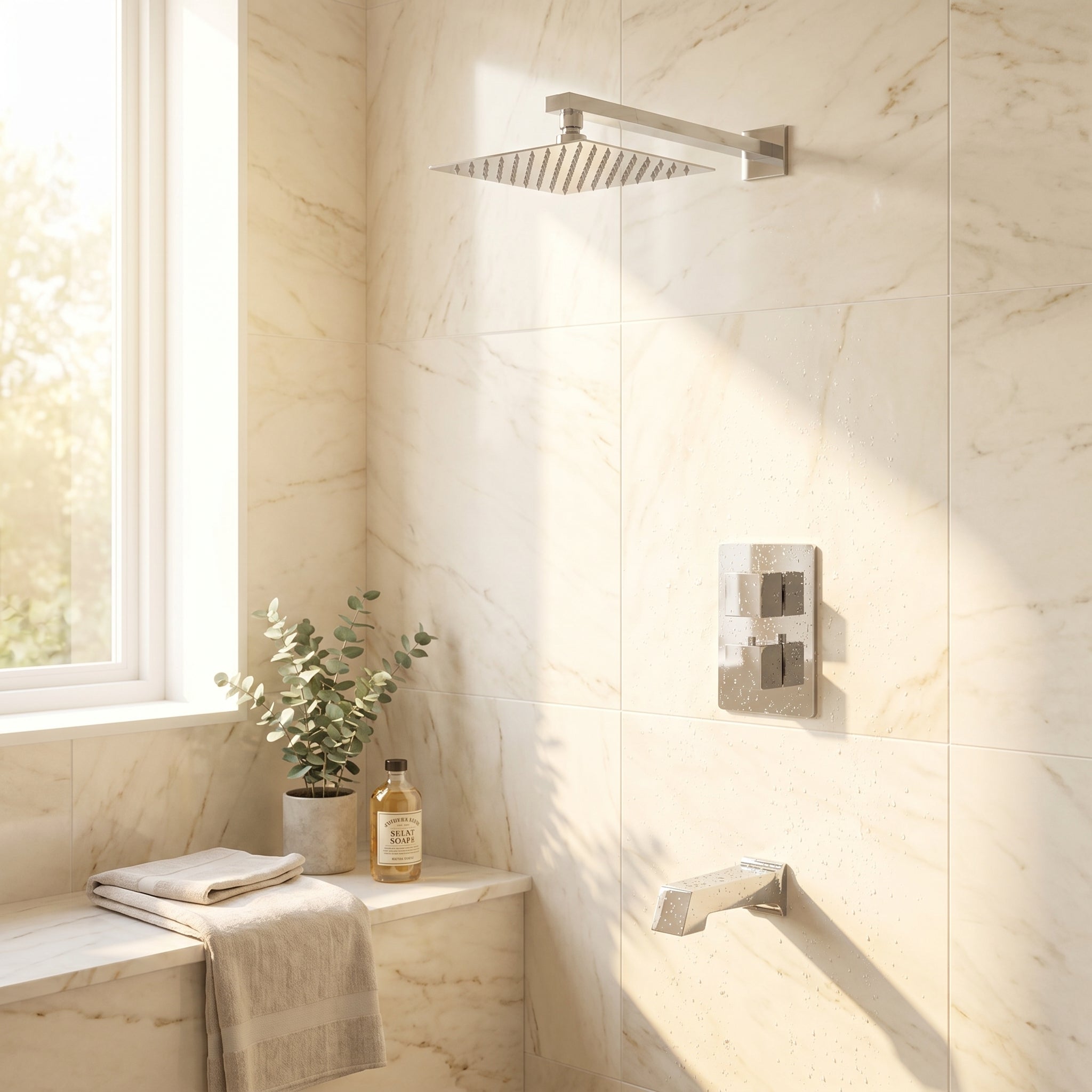 Ensemble de Douche Thermostatique Bali Chrome 2 Fonctions avec Pomme de Pluie