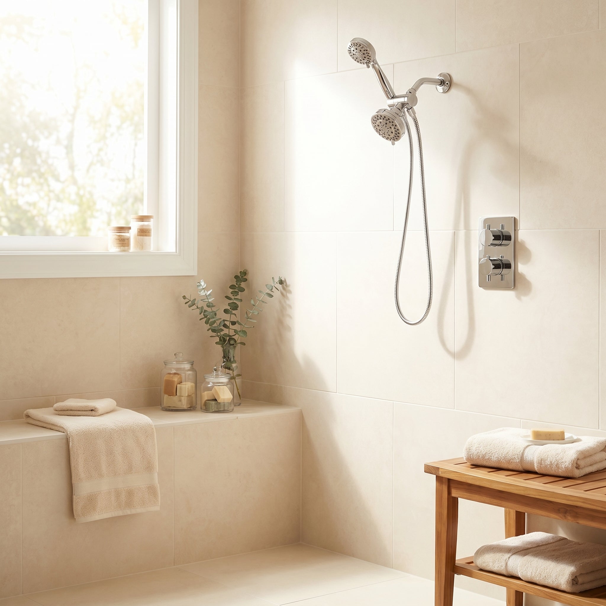 Bloom Chrome Thermostatic 2-in-1 Shower Set with Dual Showerheads
