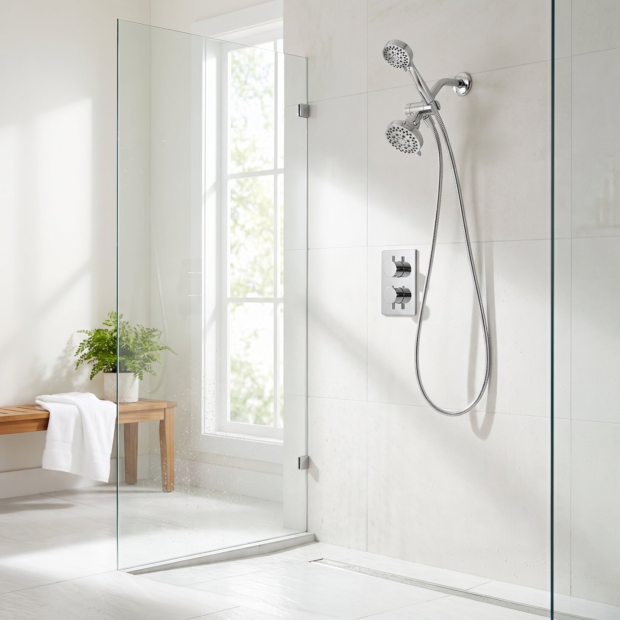 Bloom Chrome Thermostatic 2-in-1 Shower Set with Dual Showerheads
