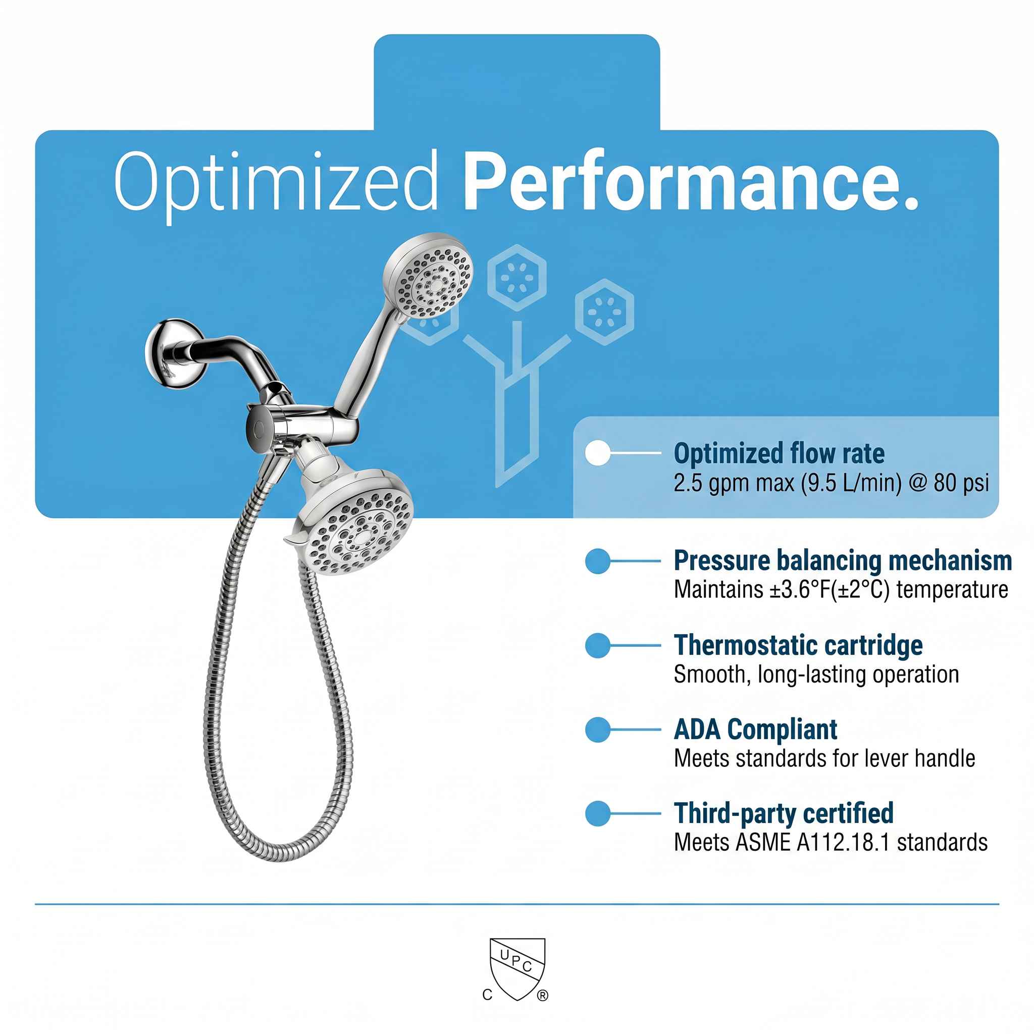Bloom Chrome Thermostatic 2-in-1 Shower Set with Dual Showerheads