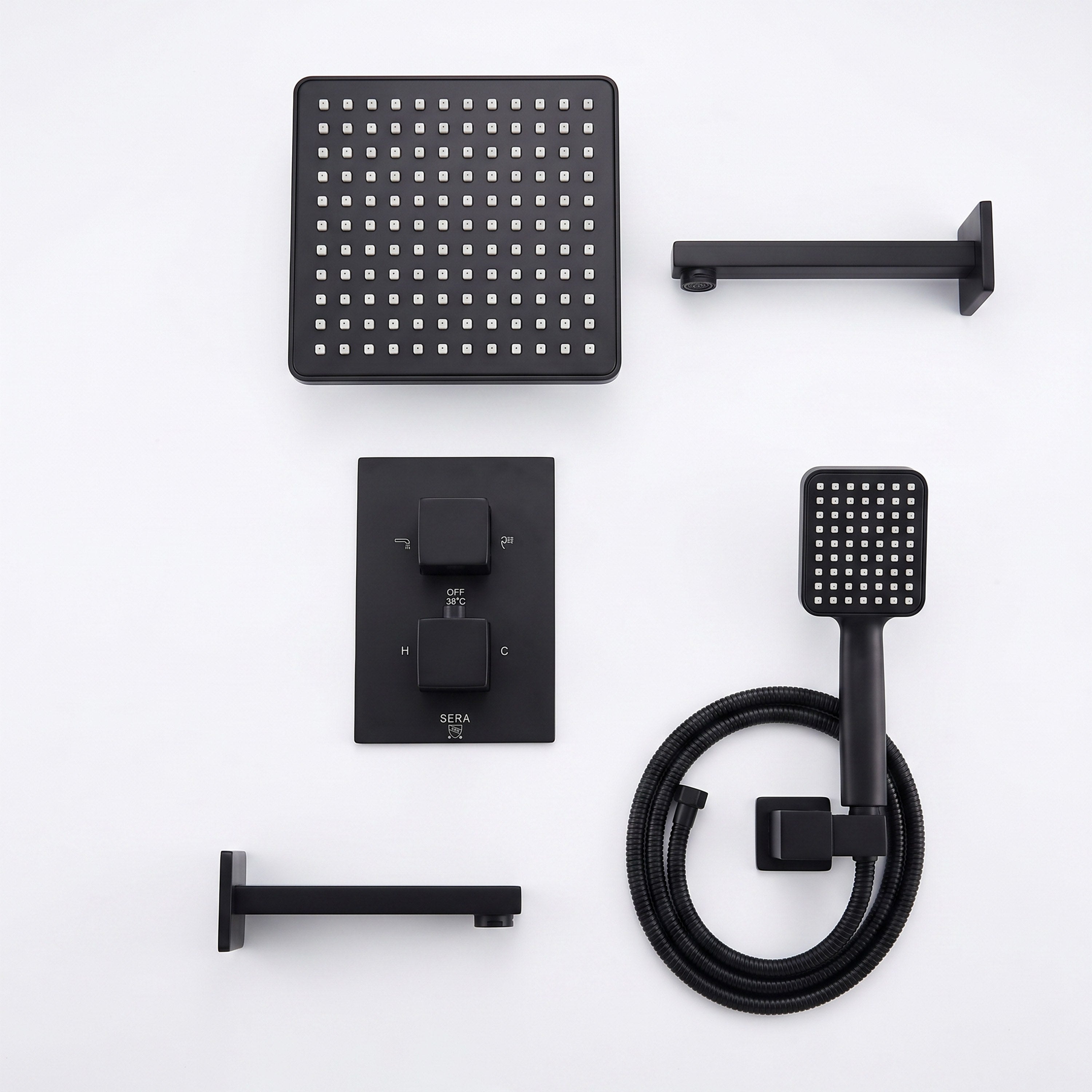 Ensemble de douche thermostatique Bali noir mat 3 fonctions avec pomme de pluie
