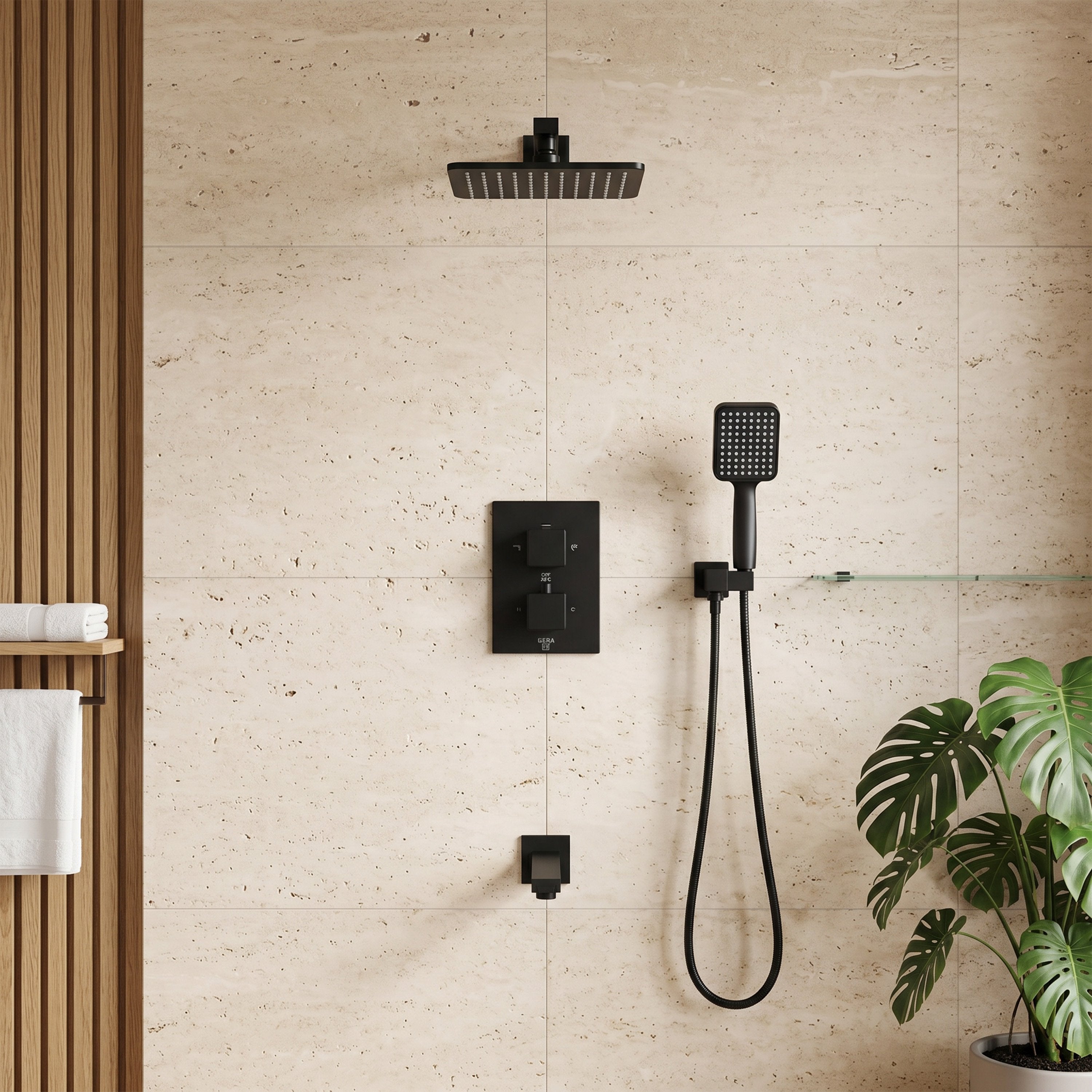 Ensemble de douche thermostatique Bali noir mat 3 fonctions avec pomme de pluie