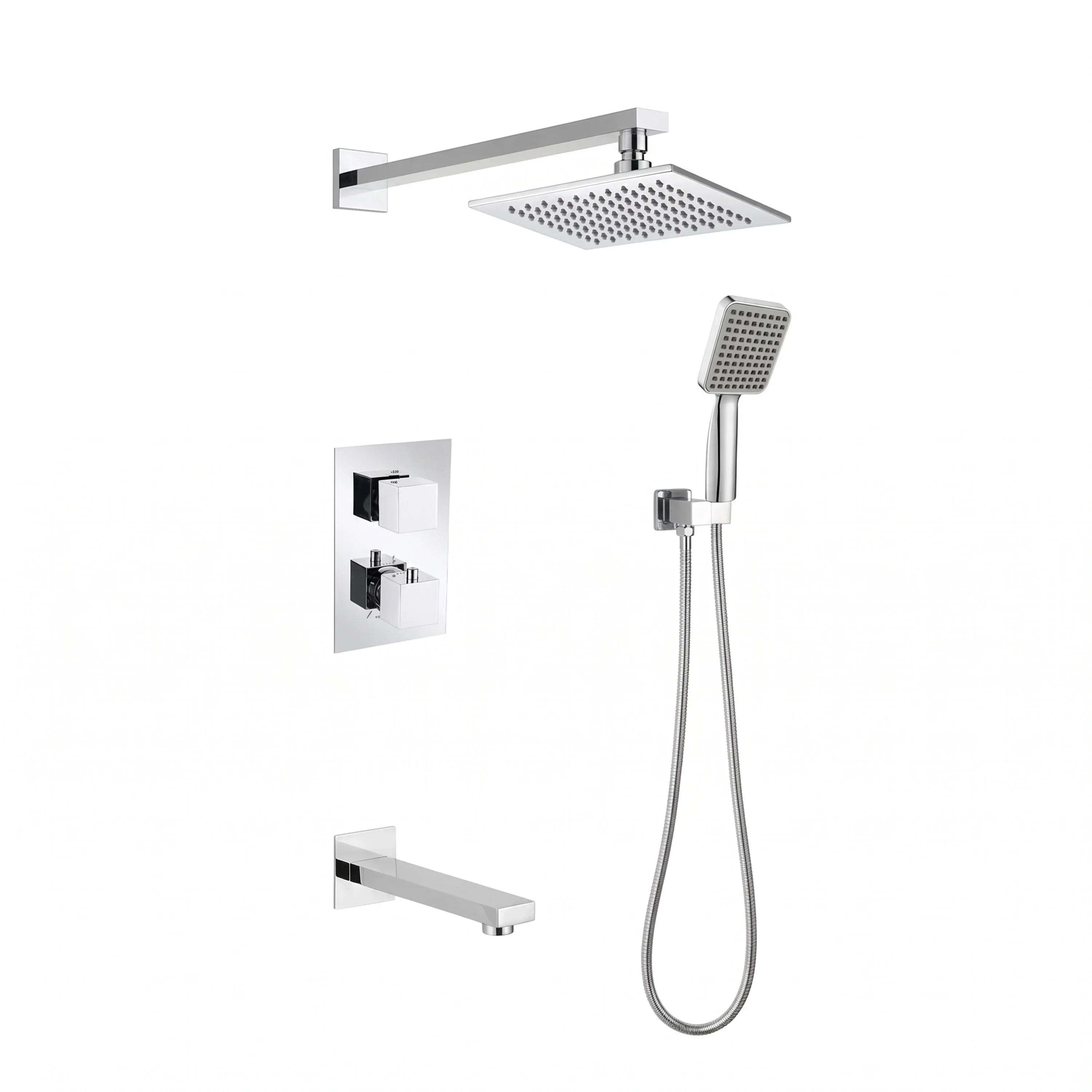 Bali Chrome 3-Function Thermostatic Shower Set with Rain Head & Hand Shower